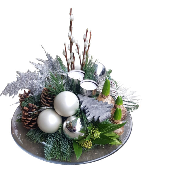 Kerst arrangement zilver